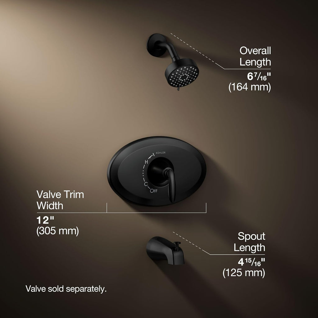 Kohler K-TS21948-4G-BL Remodel Rite-Temp Bath and Shower Trim Kit, 1.75 GPM, Matte Black