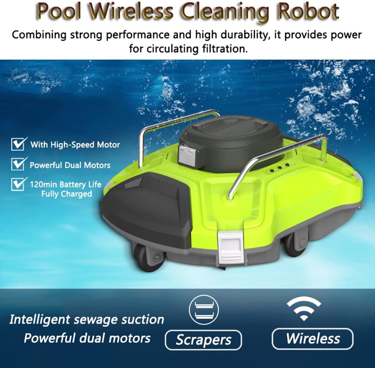 Automatic Robotic Pool Cleaner, Dual Motors Automatic Robot Leaf Cleaners for All Swimming Pool Cleaning Filter Clogged Low Battery Self Parking Function