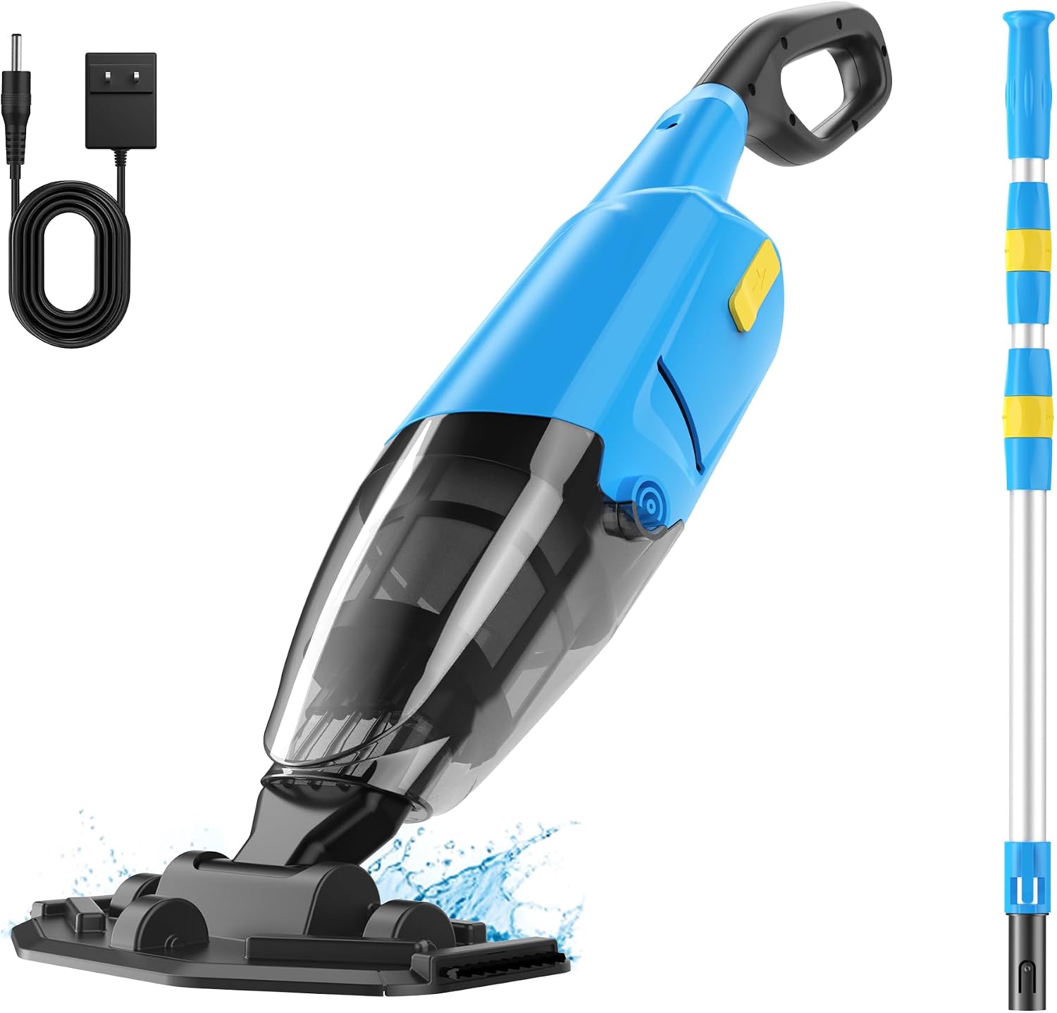 Cordless Rechargeable Pool Vacuum for Above & In-Ground Pools – 18GPM Suction, 90 Min Runtime, Fast 3H Charge, 69' Telescopic Pole – Deep Clean for Spa, Hot Tub, Sand, Leaves, Debris (Blue)
