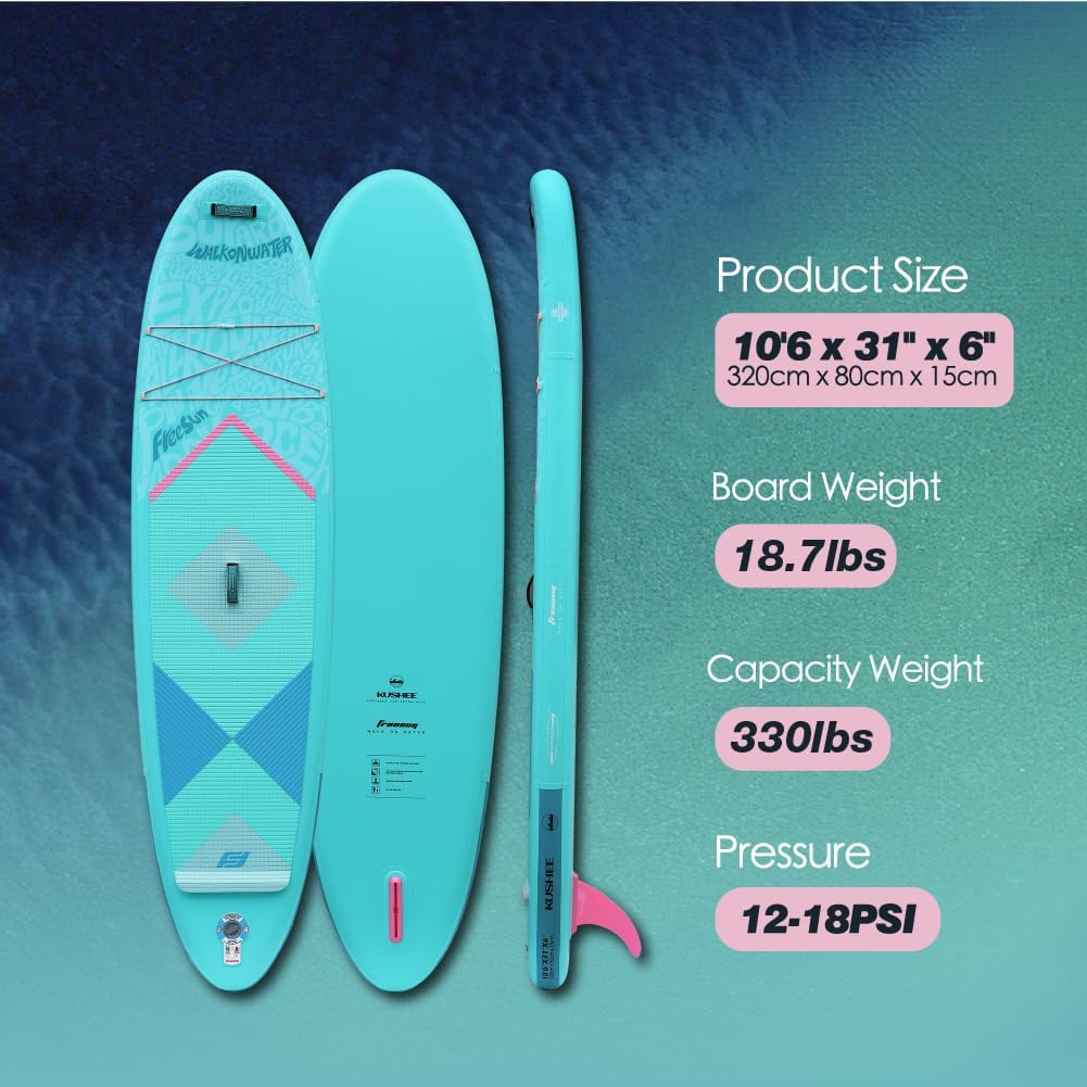 FREESUN KUSHEE 10'6' x 31' Inflatable Stand Up Paddle Board, All-Around iSUP for Beginners & Adults, Glue-Free Heat-Fusion Tech for Extra Durability, Stable Wide Nose, Lightweight Blow Up SUP