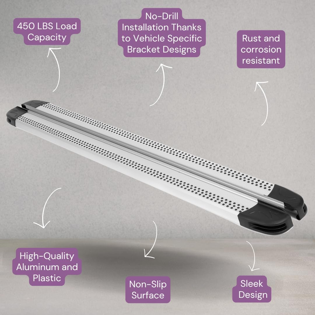 Erkul 5.2' Running Boards for Jeep Compass 2011-2017 - 350 lb Heavy Duty Aluminum Wide Side Steps Nerf Bars, Premium Car Accessories | No-Drill Installation | Mounting Brackets Included - Silver