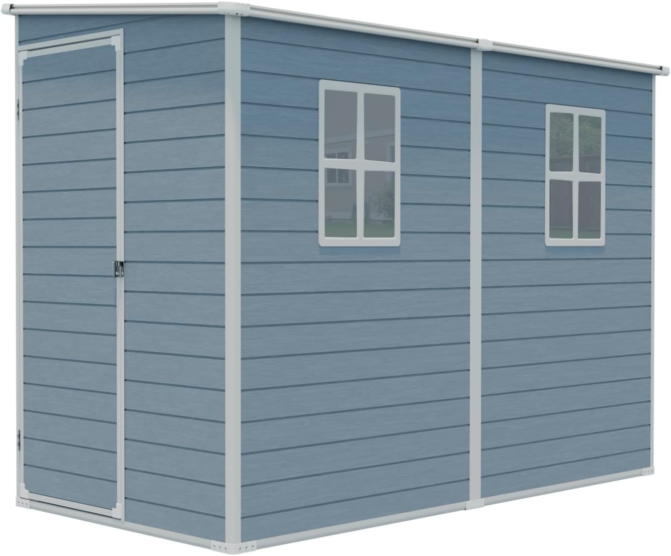 Storage Sheds with Floor, Resin Outdoor 4x8FT Lean to Shed with Two Windows, Lockable Doors for Garden Tools