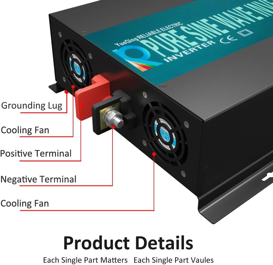 WZRELB RBP-500012S Pure Sine Wave 5000W (10000W Surge) 12V Power Inverter DC to AC Power - Solar, RV, Black
