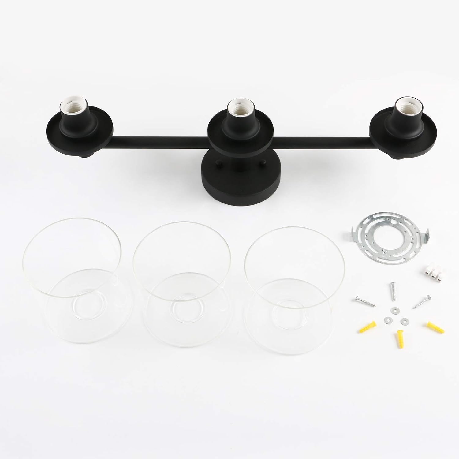 Pathson 3-Light Semi Flush Mount Ceiling Light, Industrial Pendant Lighting Fixture with Glass Shade, Ceiling Chandelier Lamp for Hallway Loft Kitchen Bar