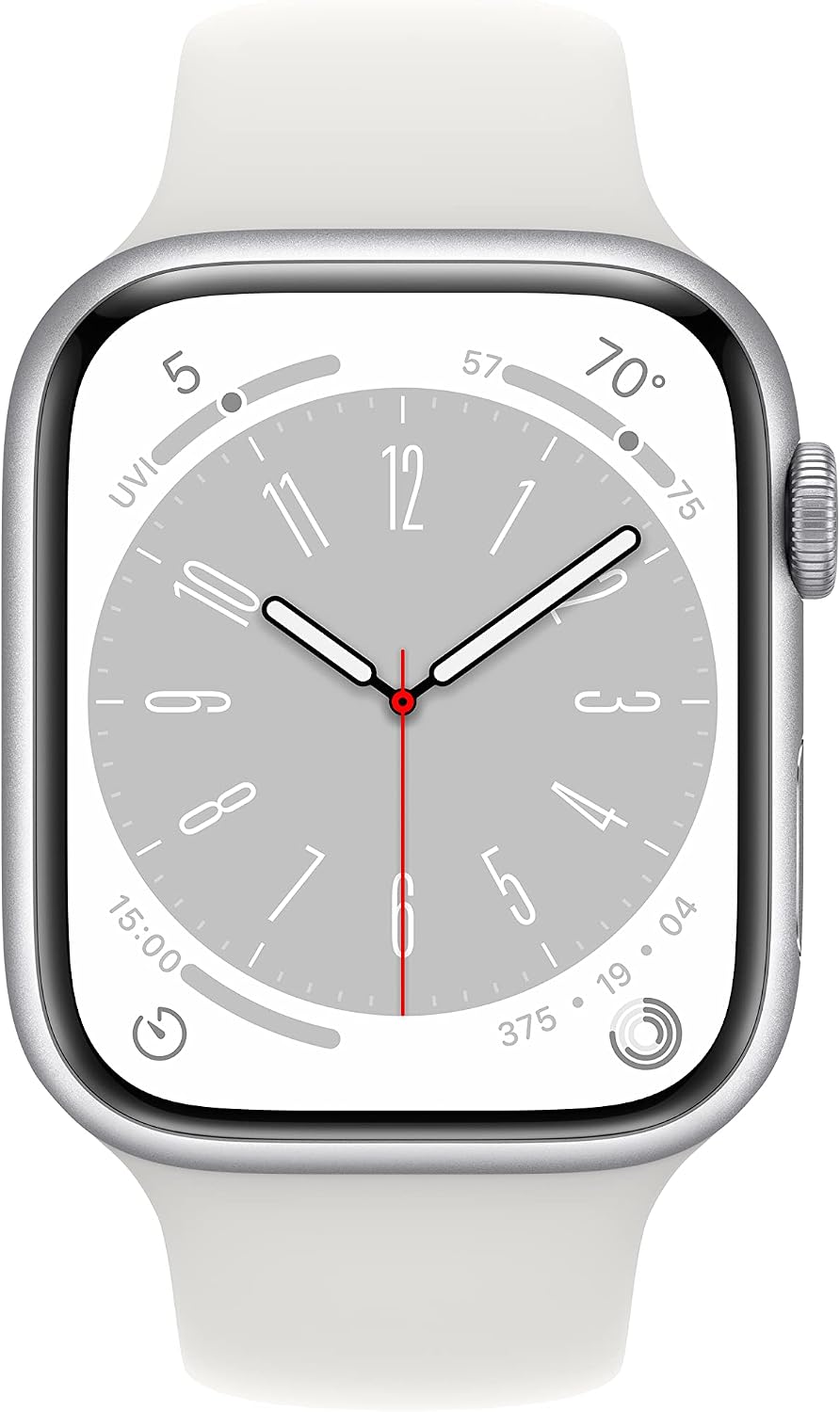 Apple Watch Series 8 (GPS, 45MM) Silver Aluminum Case with White Sport Band, M/L (Renewed Premium)
