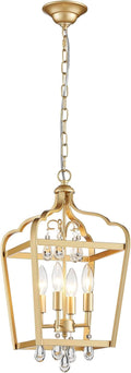 Gold Crystal Chandelier, 4-Light Modern Chandeliers for Dining Room Light Fixture Over Table Adjustable Height Hanging Farmhouse Pendant Light for Hallway Entryway Living Room Kitchen Island Bedroom