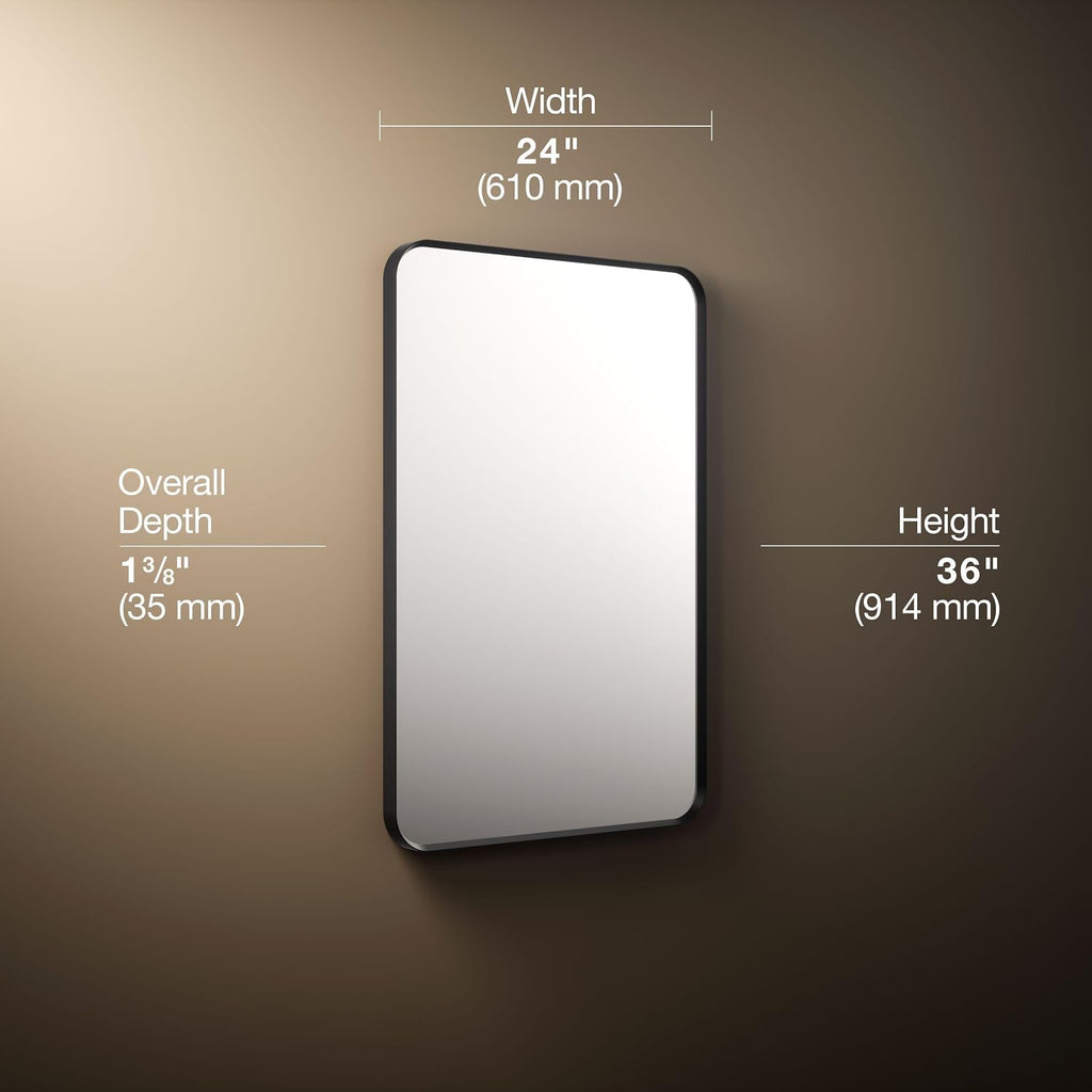 Kohler Essential 24 in. W x 36 in. H Rectangular Framed Wall Mount Bathroom Vanity Mirror in Matte Black