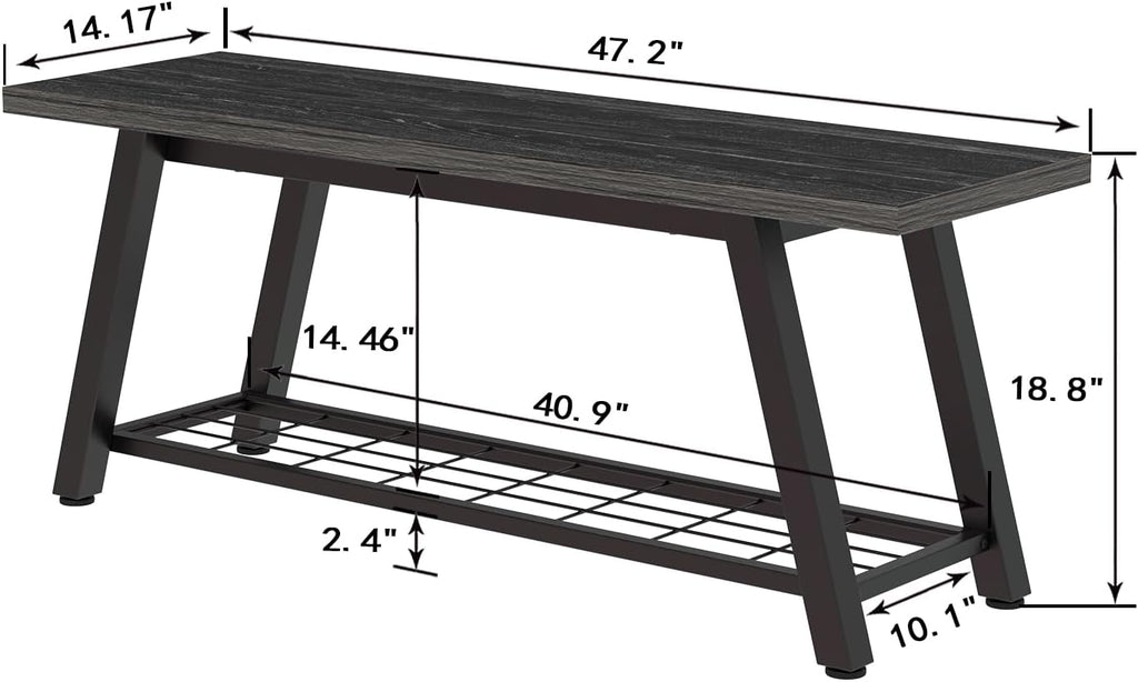 Oastreeful Industrial Entryway Bench Rustic Wood and Metal Storage Bench for Indoor Living Dining Room Bedroom Long Shoe Benches Seat (Charcoal Black)