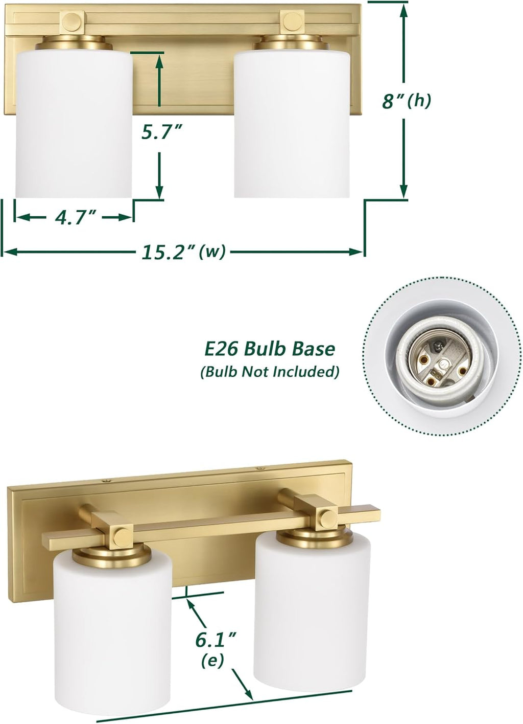 Gold Bathroom Vanity Light Fixtures, Aged Brass 2 Lights Transitional Vanity Lighting Fixture with Opal Glass Shade, Porch Wall Mount Light Fixture for Bathroom, Mirror Cabinets Hallway Stairs