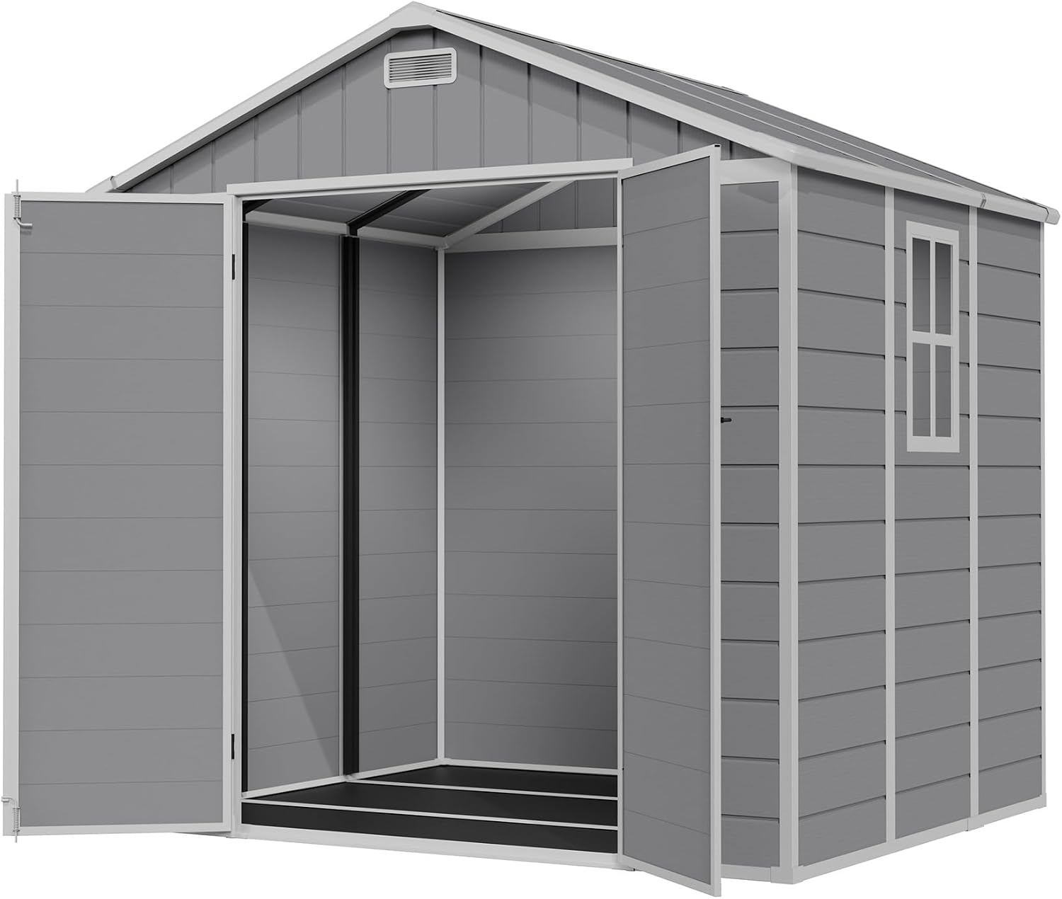 Amopatio Storage Shed 6x8, Resin Outdoor Shed with Floor Included, Plastic Sheds Outdoor Storage for Bike, Garden Tools, Sheds & Outdoor Storage with Lockable Door, Window & Vents, Grey & White