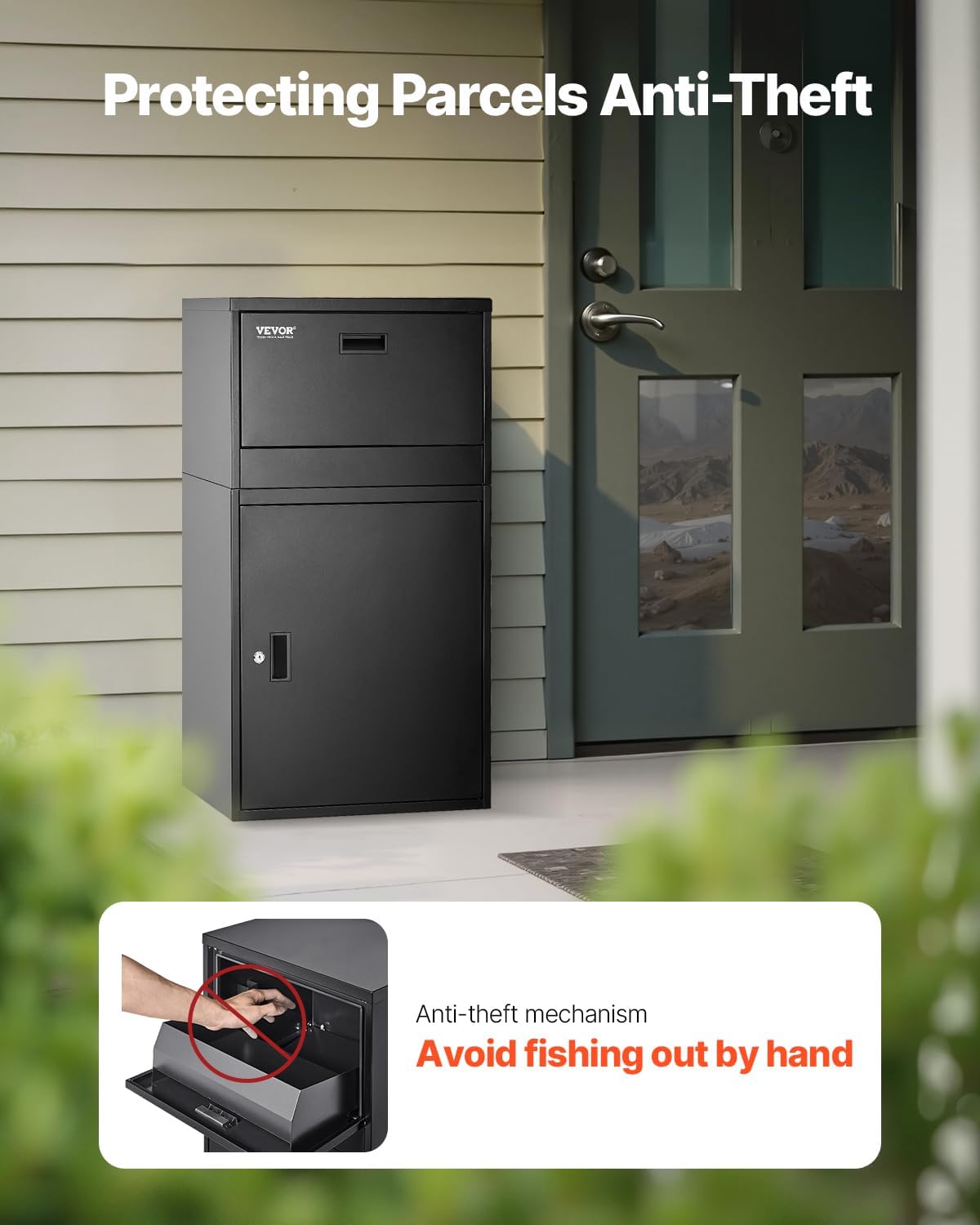 VEVOR Package Delivery Boxes for Outside, 38.6 in Mailbox for Parcel with Lock, Galvanized Steel Package Drop Box with Anti-Theft Design, Weather-Resistant Package Mailbox for Home and Office, Black