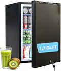 Smad Locking Mini Fridge, No Noise 110V/12V Compact Refrigerator 2 Ways RV Truck Caravan Beverage Car Mini Fridge with Lock, Reversible Door, 1.7 Cu.Ft, Black