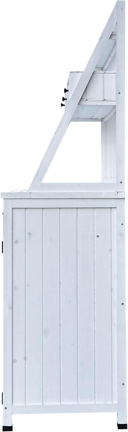 GDFStudio Farmhouse Outdoor Storage Bench Table with Cabinet, Fir Wood Potting Bench Plant Bench, Large Garden Storage Work Bench with Drawers Removable Shelf for Backyard Patio Greenhouse, White