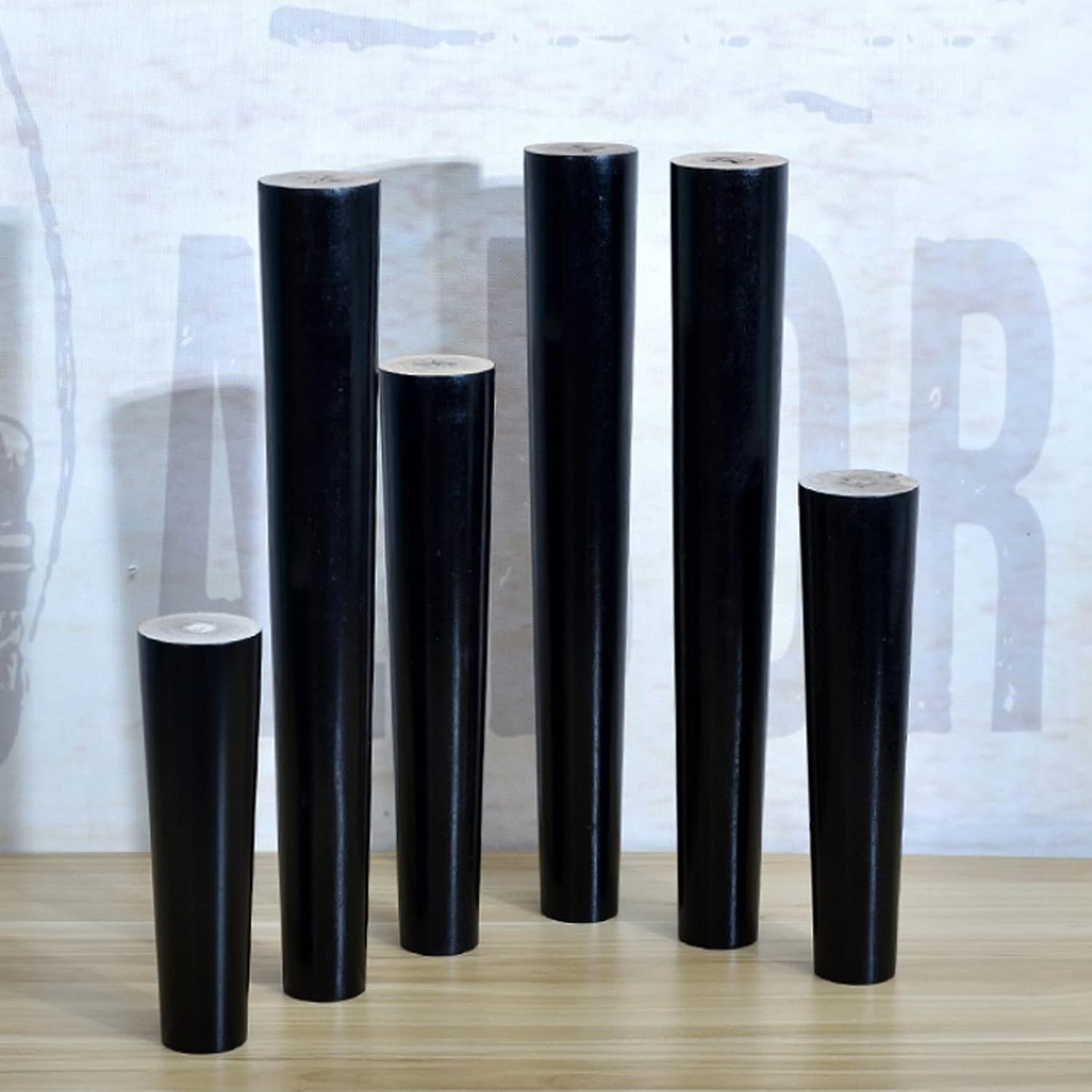 NIANXINN Wooden Furniture Legs,Set of 4 Black Solid Wood M8 Bolt& Rubber Pads Furniture Replacement Feet,for Cabinet Chair Couch Desk Bed Legs Coffee Table Furniture Hardware Accessories (24inch)