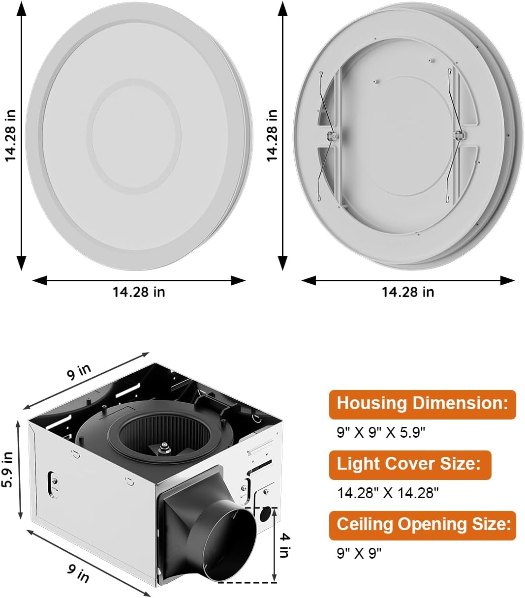 Fitop Bathroom Exhaust Fan with Light, 130 CFM 47W Ceiling Mount Shower Ventilation Exhaust Fan, 1.5 Sones Bathroom Vent Fan with Light, 1100LM LED Light 3000K/4000K/5000K (Silver)