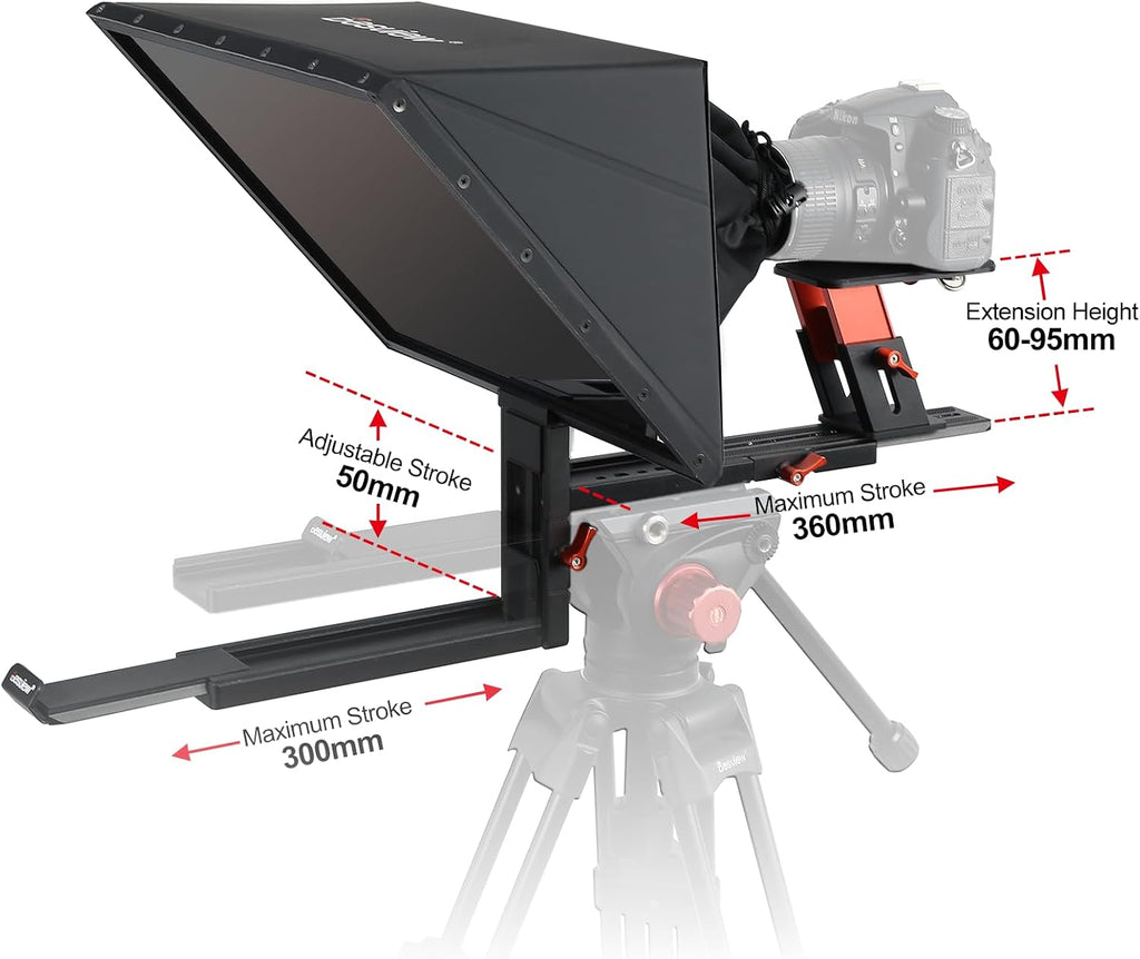 Desview TP170 teleprompter 17 inch High Display Glass Aluminum Alloy Liftable Teleprompter with Remote Control Compatible with ipad DSLR Camcorders Easy Assembly with Carry Case for Video Making