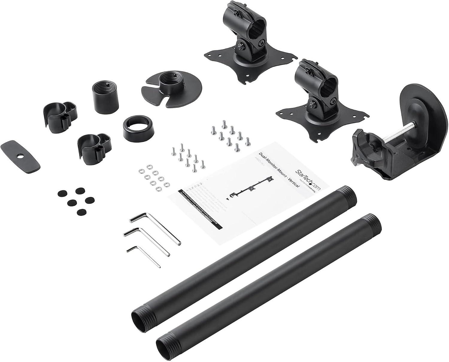 StarTech.com Vertical Desk Mount Dual Monitor Arm - for Monitors 13 to 27 - Adjustable - Desk Clamp/Grommet-Hole Mount - Dual VESA Monitors - Black (ARMDUALV)