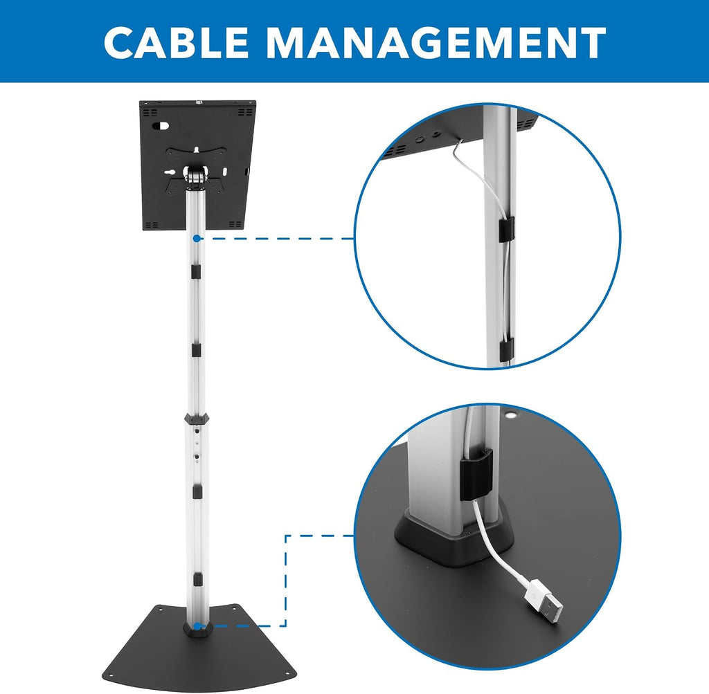 Mount-It! Anti-Theft iPad Floor Stand Kiosk, Height Adjustable 25'–42.5', Locking Enclosure with +/-90° Tilt, 75x75 VESA, Freestanding or Bolt-Down Steel Stand for Retail & Business