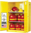 Justrite 90 Gallon Manual Close Flammable Storage Cabinet, 18 Gauge Steel, 2 Shelves, 2 Door Fire Cabinet, 65' x 43' x 34', Made in The USA, Yellow, 899000