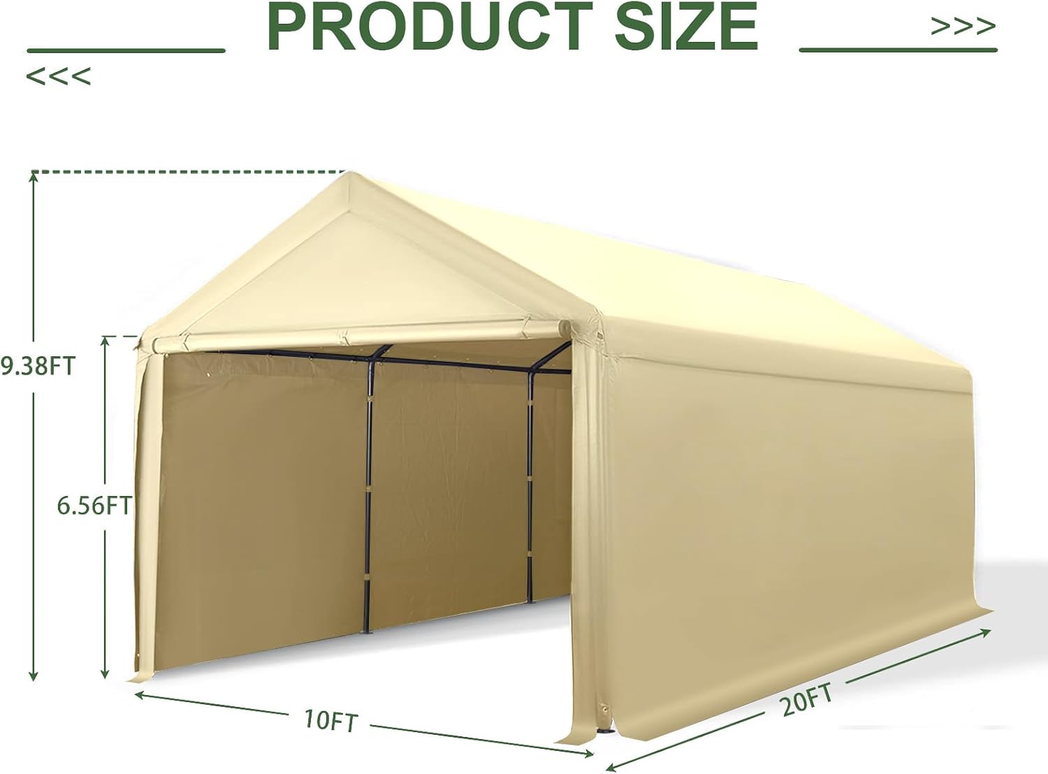 10x20 FT Heavy Duty Carport Car Tent Car Canopy Storage Shed, Portable Garage with Removable Sidewalls & Doors All-Season Tarp for Car,Truck,SUV,Party Beige