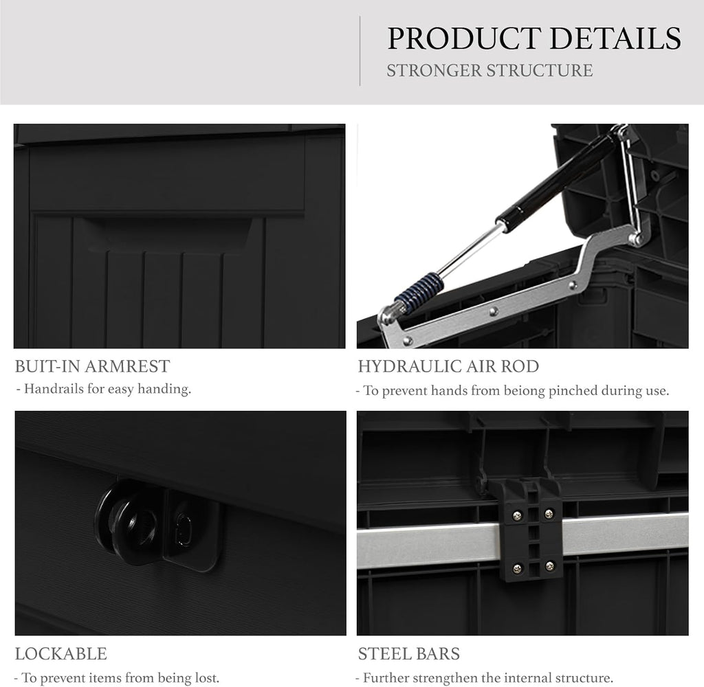 AJP Distributors Outdoor Storage Shed, Large Resin Storage Box, Waterproof and lockable, suitable for garden, patio, garage, backyard storage (Blcak, 230gal)