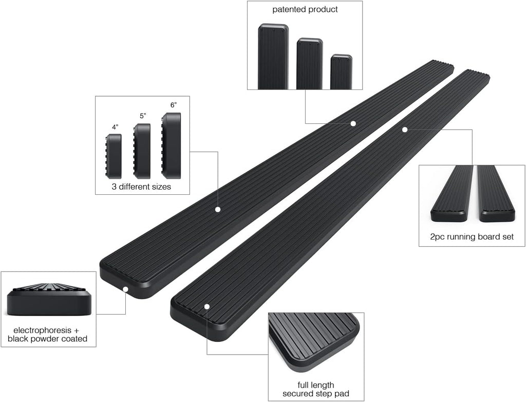 APS Running Boards 5 inches Matte Black Compatible with Toyota Tacoma 1995-2004 Extended Xtra Cab (4WD or Prerunner 2WD 4WD) Stainless Steel (Nerf Bars Side Steps Side Bars)
