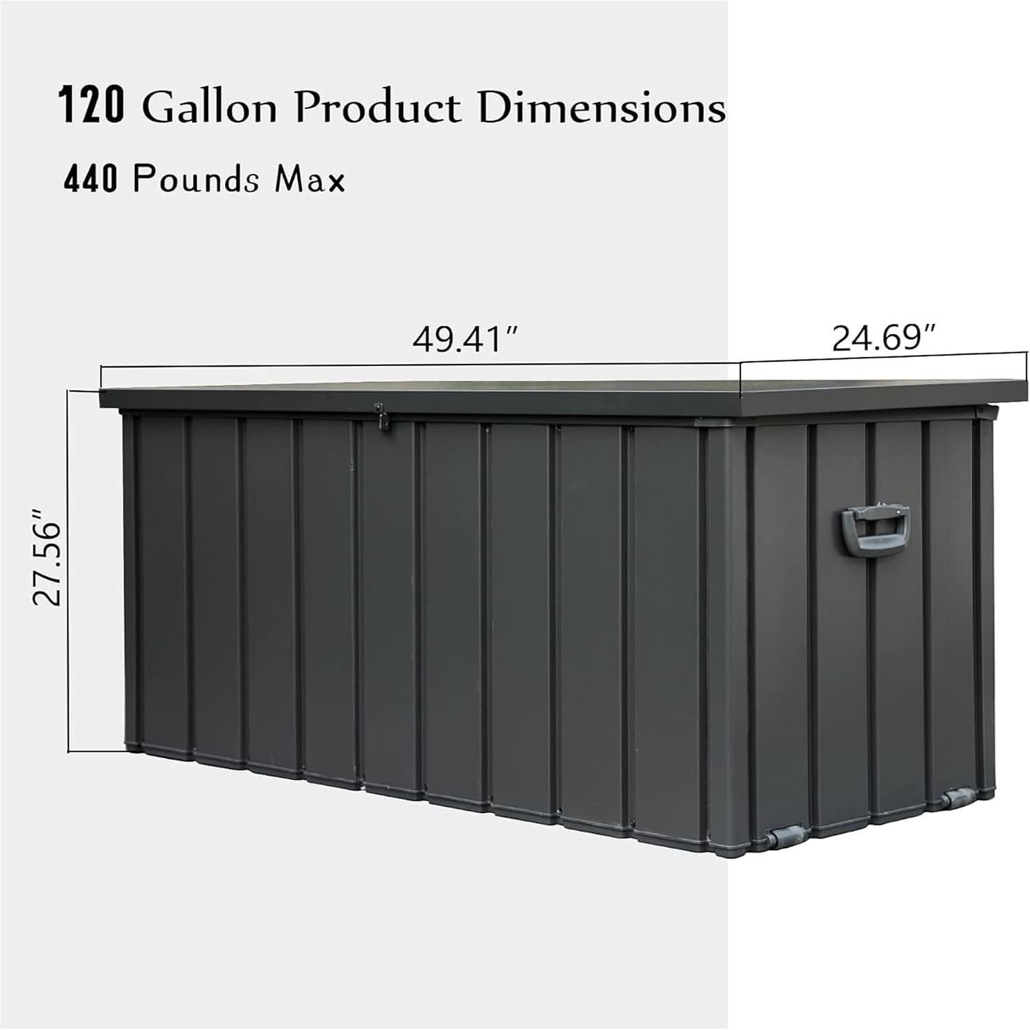 120 Gallon Metal Deck Box, Outdoor Storage Box Waterproof with Wheels, Lockable Storage Container for Patio Furniture Cushions Garden Tools, Dark Gray