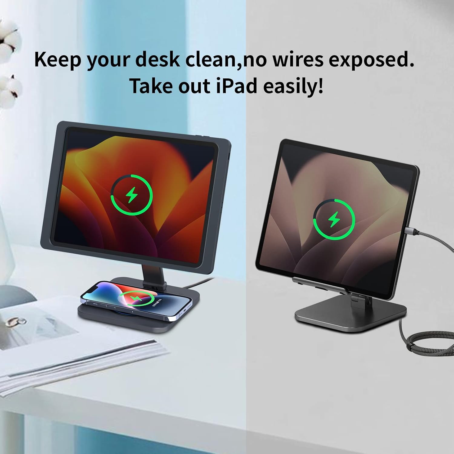 Foldable Magnetic Stand with Charging Case A7 for iPad (9th / 8th / 7th Generation) 10.2-Inch. Strong Magnets, 360 Rotation, 90 Tilt, 45W Fast Charger Adapter USB C Cable Included
