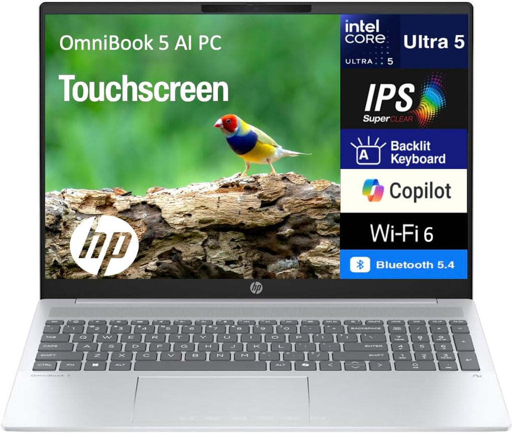 HP OmniBook 5 Next Gen AI Laptop 16.0' Touchscreen 2K IPS Display (Intel Ultra 5-225U, 16GB LPDDR5X, 1TB PCIe SSD, Backlit KB, Copilot+, Webcam, Win 11 Pro) w/Dockztorm USB Port Expander