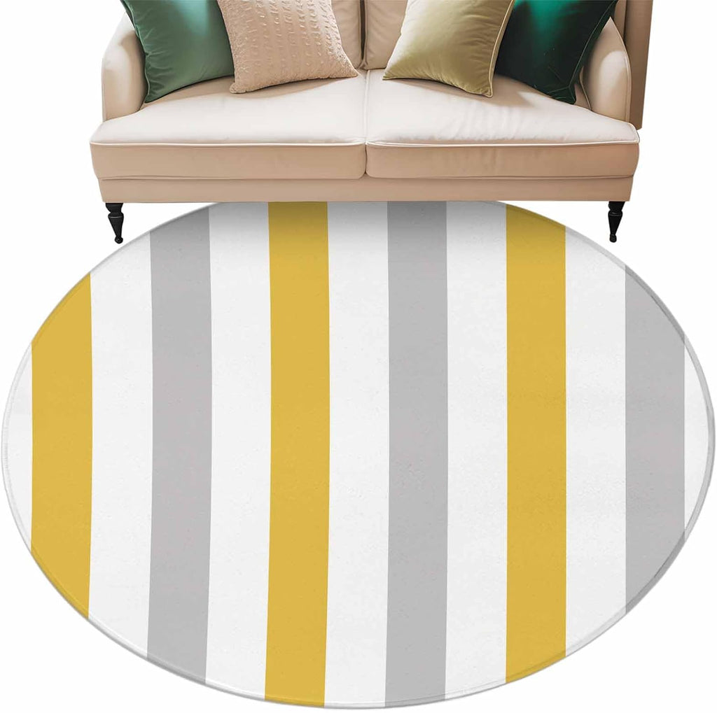 Large Round Rug 8Ft, Orange Grey Striped Living Room Circle Rug Washable Round Area Rug, Geometric Vertical Stripes White Non Slip Indoor Carpet for Entryway Dining Room Bedroom Aesthetic Decor