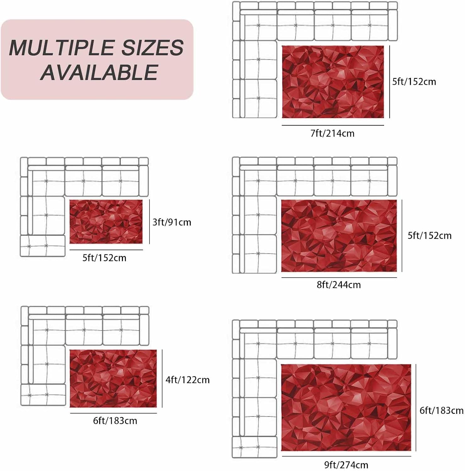 Red Geometric Outdoor Rug for Patio/Deck/Porch, Non-Slip Large Area Rug 5 x 7 Ft, Vintage Minimalism Abstract Aesthetic Indoor Outdoor Rugs Washable Area Rugs, Reversible Camping Rug Carpet Runner