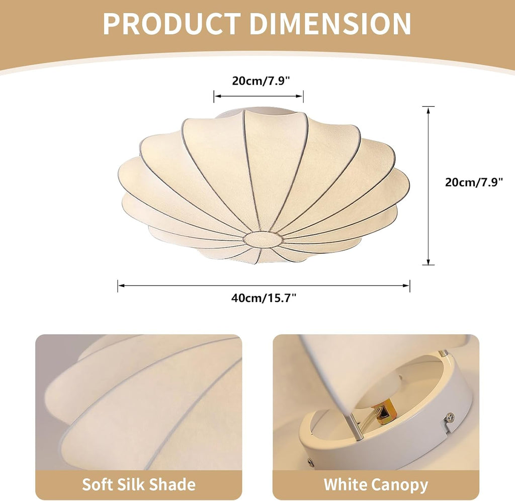 Japanese Silk Fabric Ceiling Light White Bedroom Close to Ceiling Lights Retro Vintage Flush Mount Ceiling Light Fixture Coastal Hallway Chandelier for Entryway