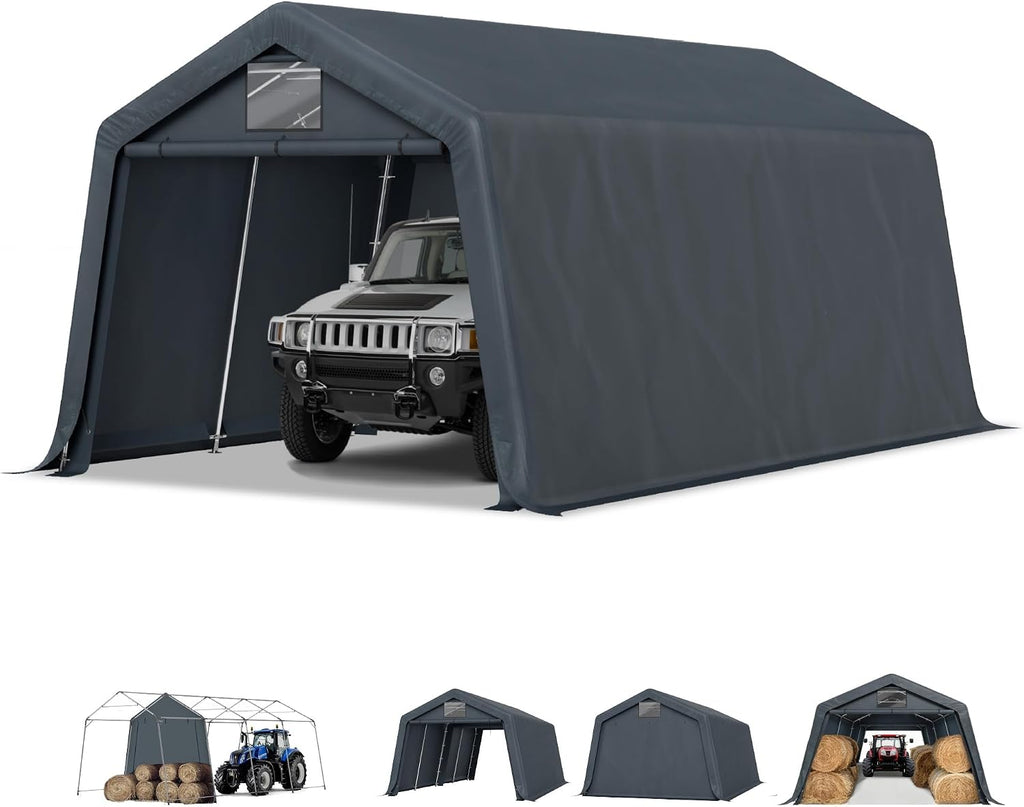 MFSTUDIO 13x22 Heavy Duty Carport, Outdoor Shades Portable Storage Shelter Garage with Rolled up Zipper Doors, Extra Large Car Canopy Tent with Roll-up Sidewalls for Boat Truck Party