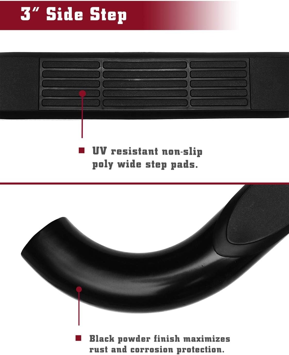 TAC Side Steps Running Boards Fit 1999-2016 Ford F250/F350/F450/F550 Super Duty Super Cab Truck Pickup 3' Black Side Bars Nerf Bars Off Road Automotive Exterior Accessories