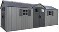Lifetime 20x8 Ft Outdoor Storage Shed, Gray HDPE Construction, Steel-Reinforced Walls, Dual-Entry Design with Lockable Doors, Skylights, Adjustable Shelving System, Snow Load Kit Included