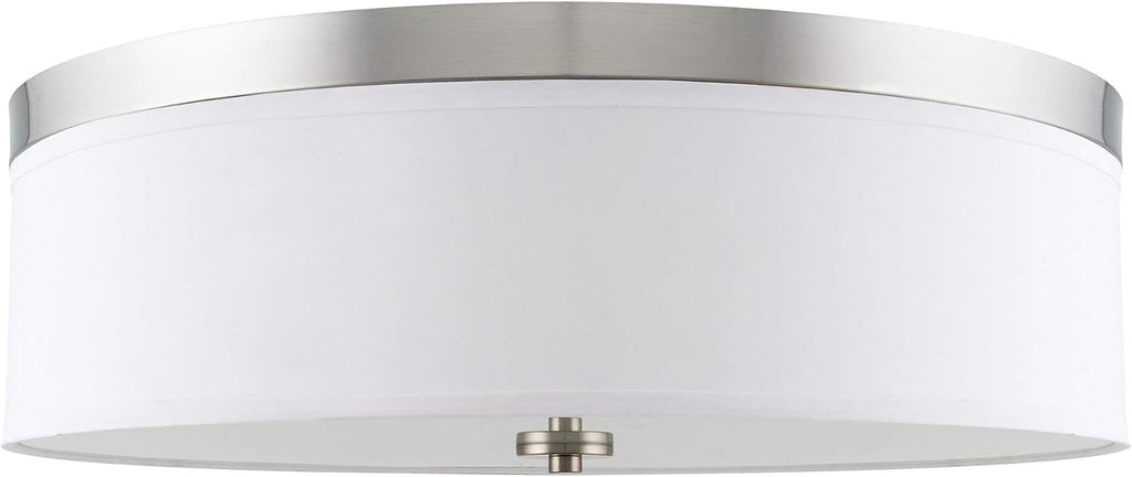 Kira Home Walker 20' Large Mid-Century Modern 3-Light Flush Mount Ceiling Light, White Fabric Shade + Round Glass Diffuser, Brushed Nickel Finish
