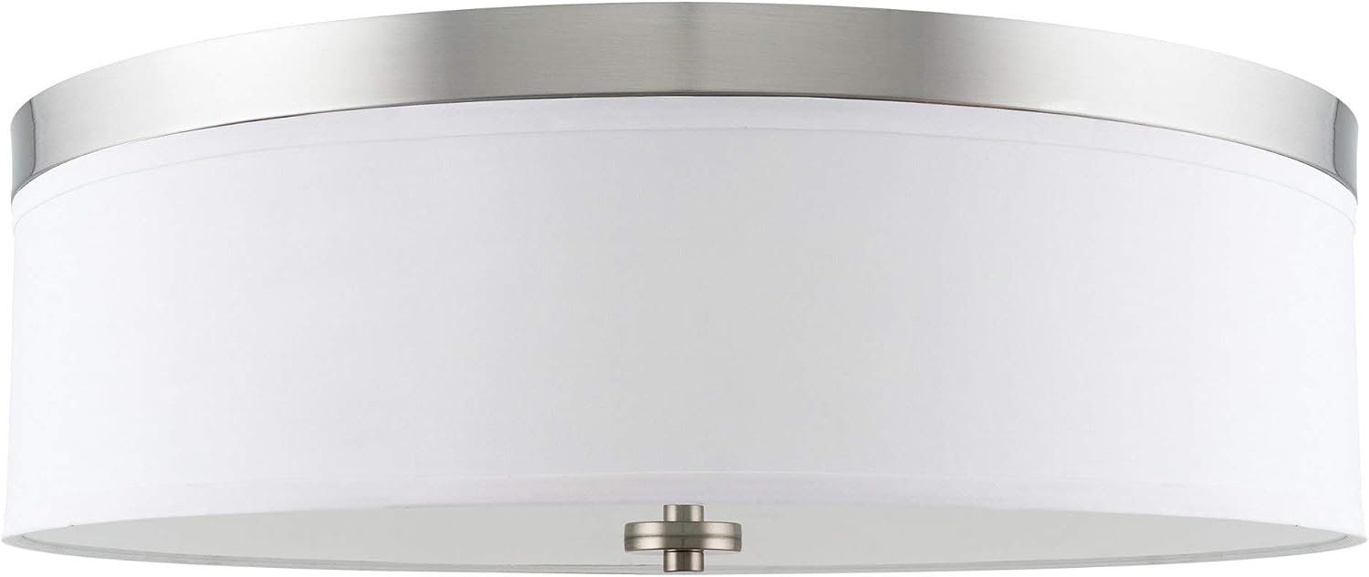 Kira Home Walker 20' Large Mid-Century Modern 3-Light Flush Mount Ceiling Light, White Fabric Shade + Round Glass Diffuser, Brushed Nickel Finish
