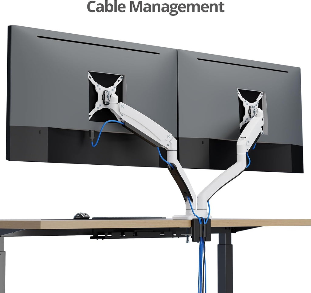 SIIG Dual Monitor Desk Mount, 17' to 35', USB 3.0 and Audio Extend Ports, Fits Two Flat/Curved Monitors, Load Bearing 33 lbs max Each, VESA 75x75 100x100, C-Clamp and Grommet Base (CE-MT3211-S1)