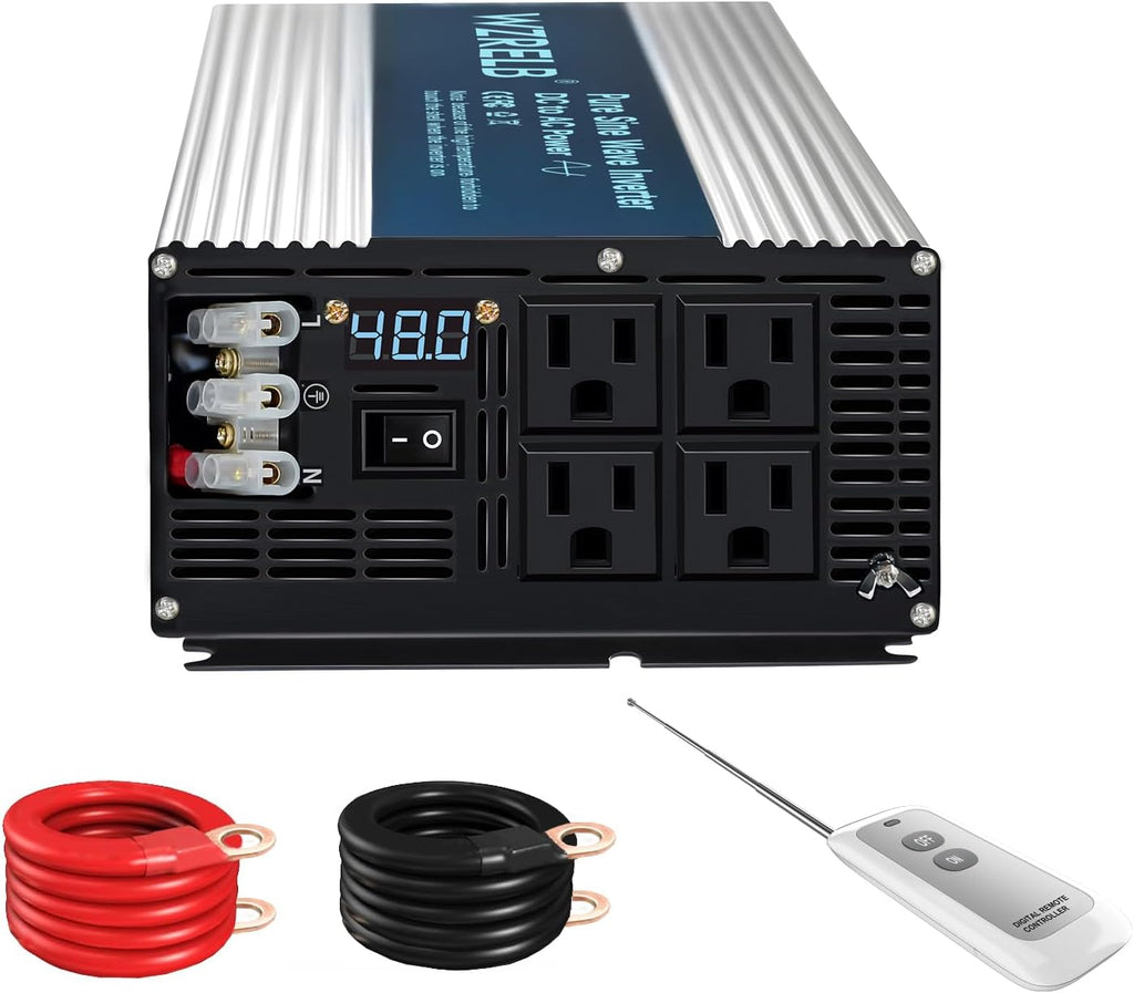 WZRELB 5000W Pure Sine Wave Inverter 48V DC to 110V 120V AC with LED Display,Remote Controller,Off-Grid Power Converter 10000W Surge with 4 AC Outlets, Hardwire Terminal for Home, RV, Truck, Camping
