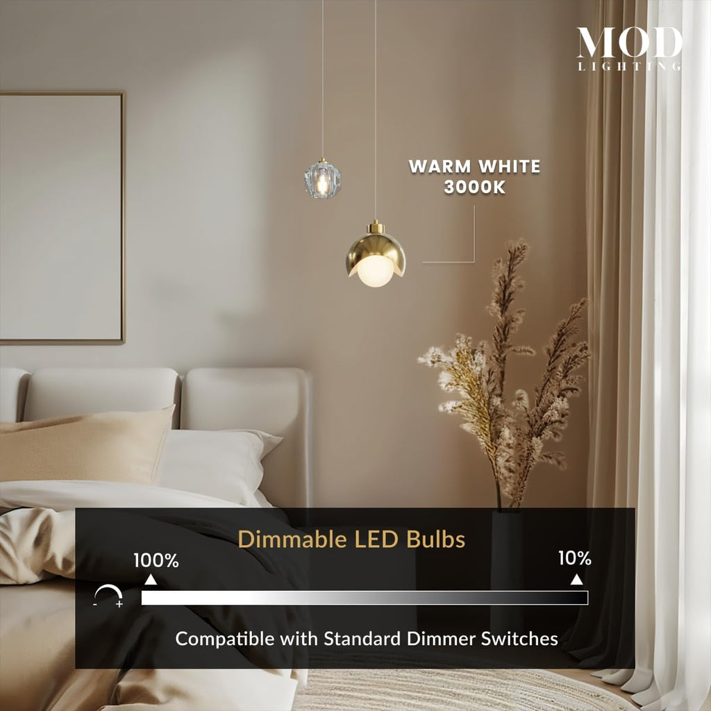 MOD LIGHTING Diana | Modern Gold Pendant Light Fixtures, Hanging Lights for Kitchen Island, Bedroom Lighting for Tracking, Dimmable LED Bulbs, 1-Pack (Gold & Crystal | 79' | Warm White)