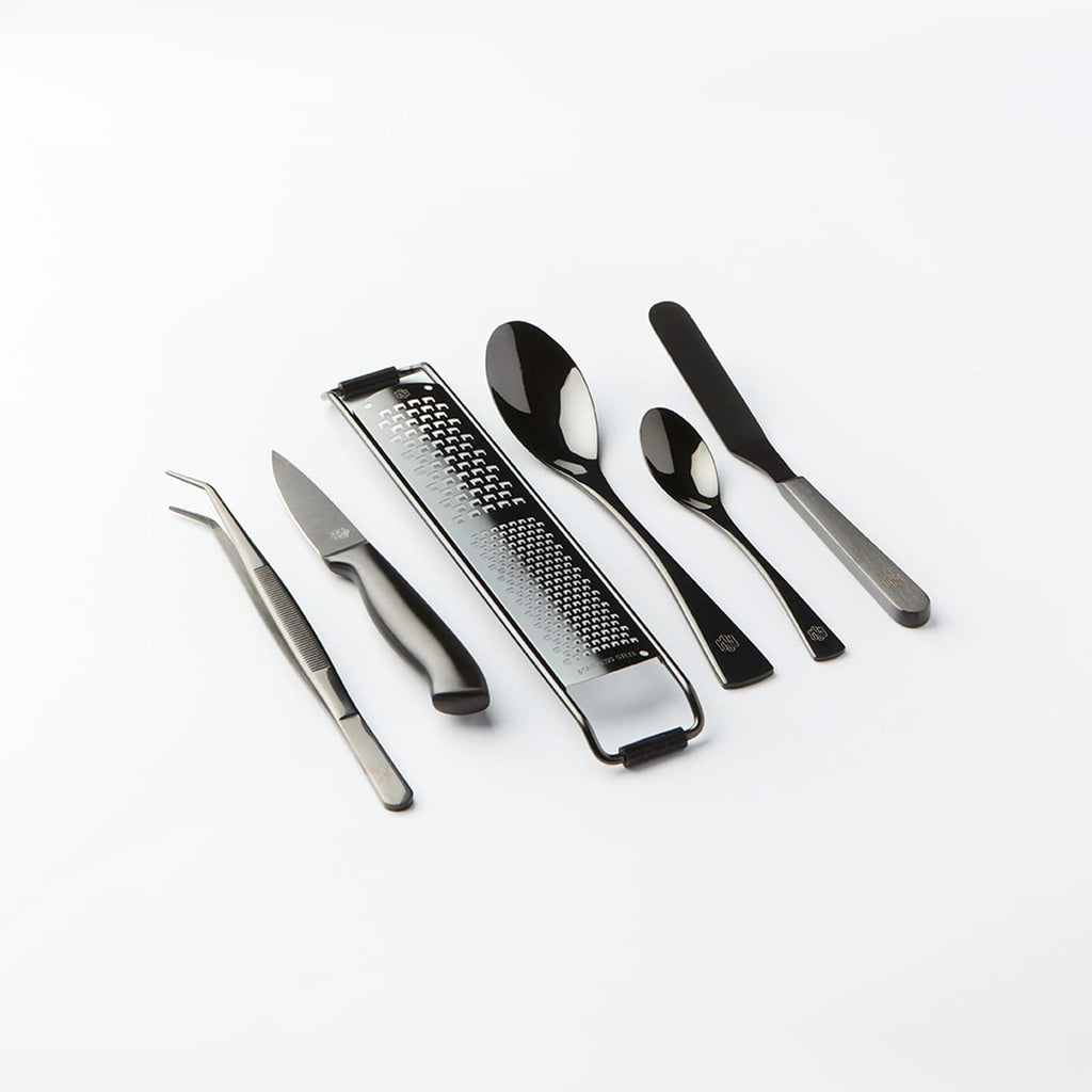 Chef Frank Haasnoot Plating Kit | Utensil Set Deluxe | Black | 6 pcs of Kitchen Tools packed in a case | Culinary Set | Garnish Tweezers & Quenelle Spoons | Food Styling | Pastry & Cooking