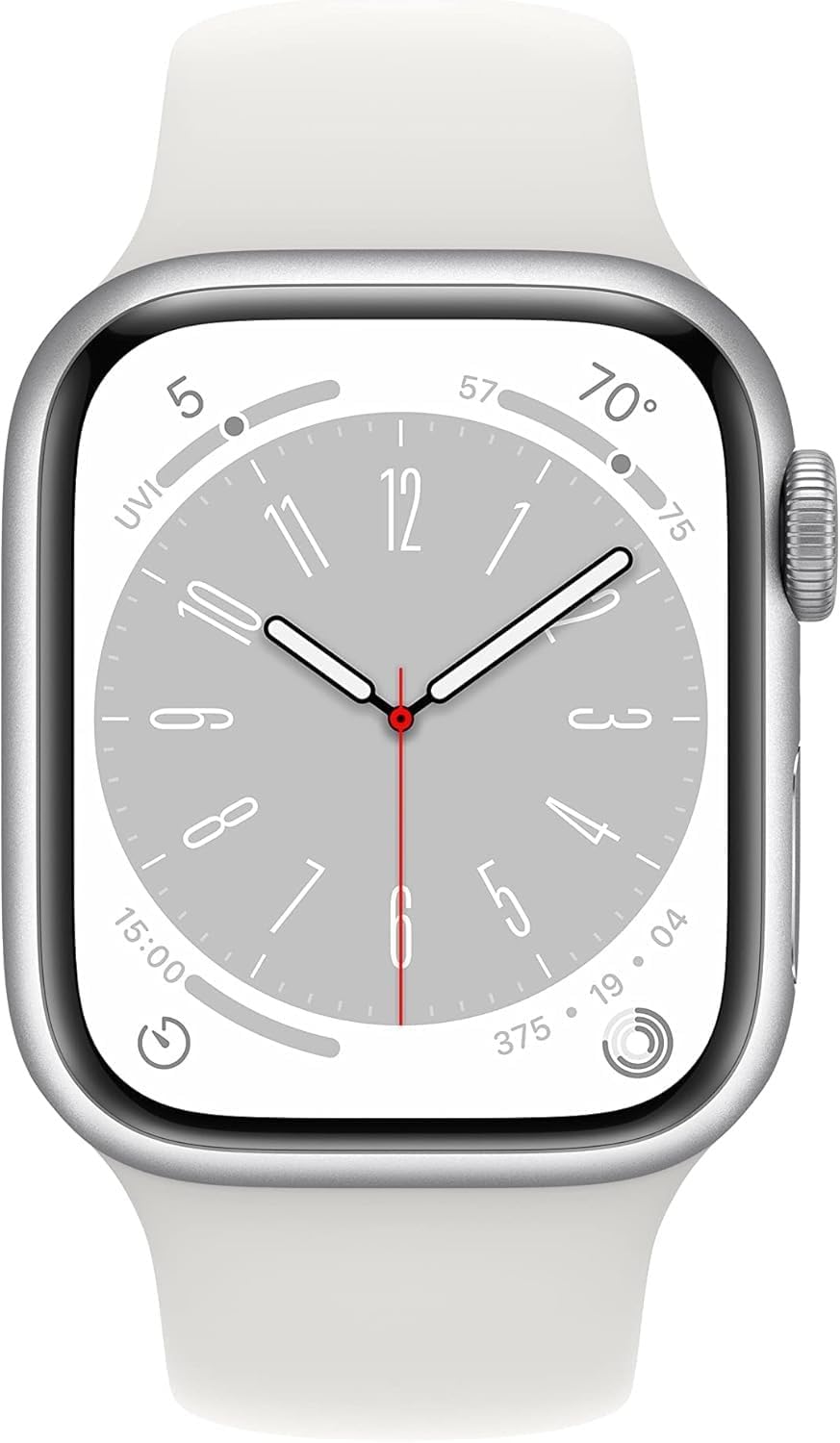 Apple Watch Series 8 (GPS + Cellular, 45MM) Silver Stainless Steel Case with White Sport Band (Renewed)