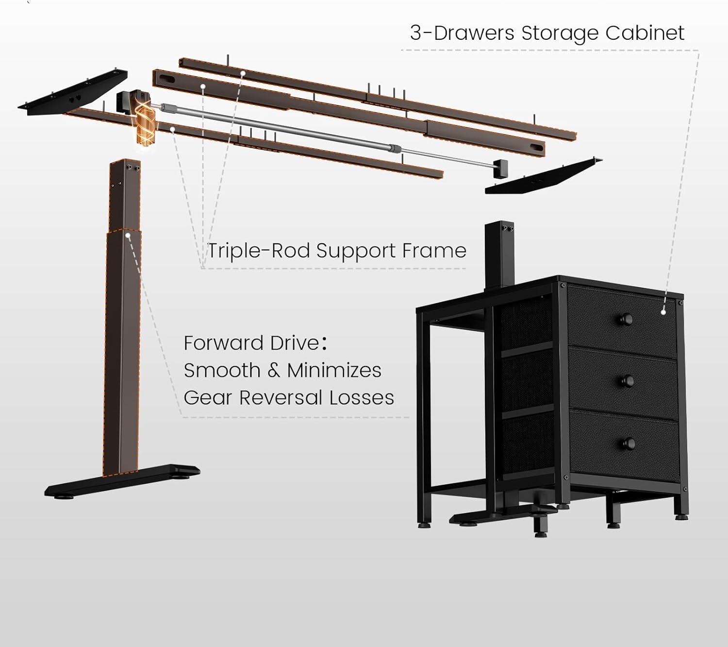 REAHOME Electric Standing Desk with Drawers, 47 x 24 Inches Height Adjustable Sit Stand Desk with Storage, 3 Memory Preset Home Office Computer Desk, Printer Cabinet, 2 Hooks, Cable Management, Black