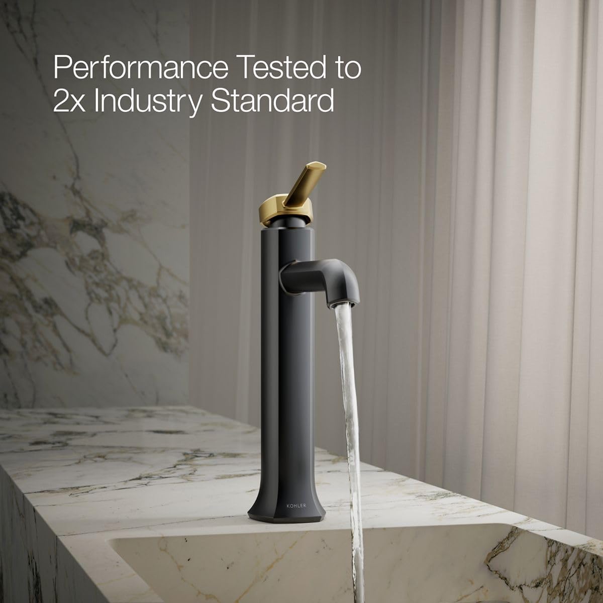 KOHLER 27003-4K-BMB Occasion Tall Single-Handle Bathroom Faucet with Pop-Up Drain Assembly, One Hole Bathroom Sink Faucet, 1.0 gpm, Matte Black with Moderne Brass