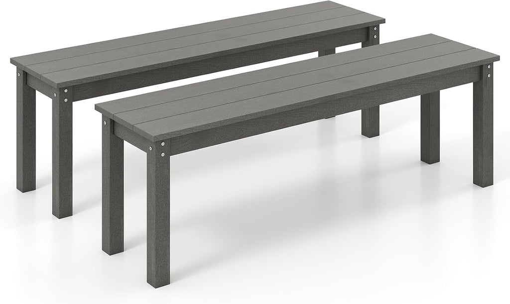 Tangkula HDPE Outdoor Bench, 2-3 Person Patio Bench, 55' Backless Garden Dining Bench with Slatted Seat, Weatherproof Park Bench for Entryway, Porch, Lawn & Backyard (Grey,2)