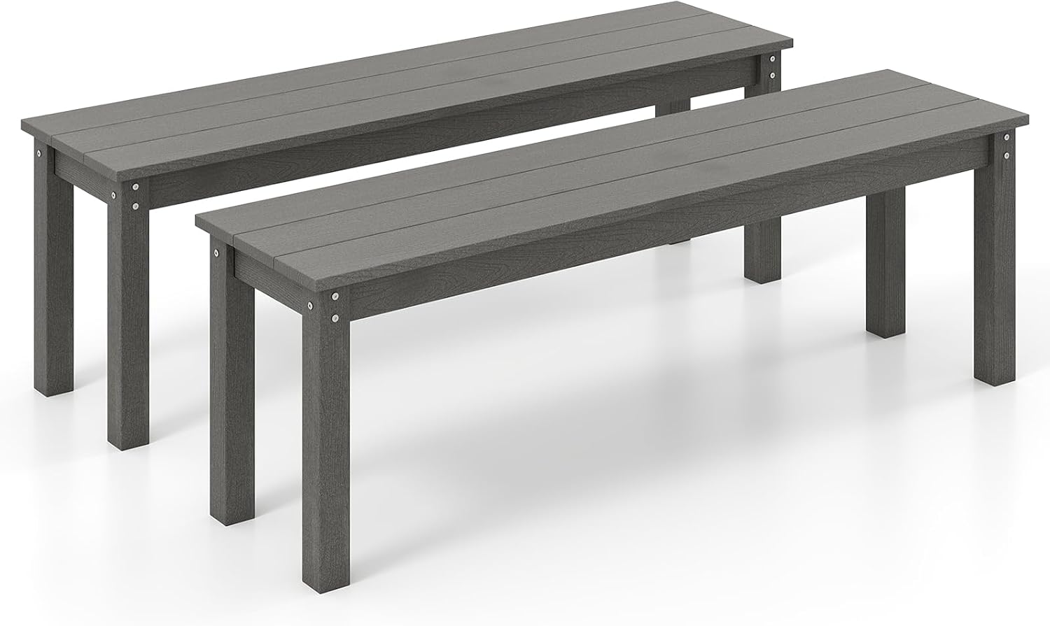 Tangkula HDPE Outdoor Bench, 2-3 Person Patio Bench, 55' Backless Garden Dining Bench with Slatted Seat, Weatherproof Park Bench for Entryway, Porch, Lawn & Backyard (Grey,2)
