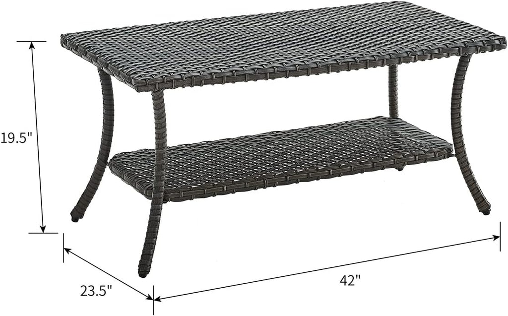 HUMMUH Wicker Patio Coffee Table,Rattan Outdoor Coffee Table with 2-Layer Storage Furniture Tables for Garden,Porch,Backyard (Grey)