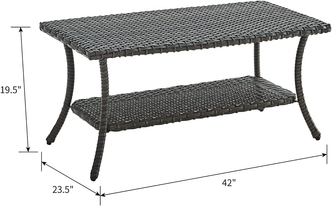 HUMMUH Wicker Patio Coffee Table,Rattan Outdoor Coffee Table with 2-Layer Storage Furniture Tables for Garden,Porch,Backyard (Grey)