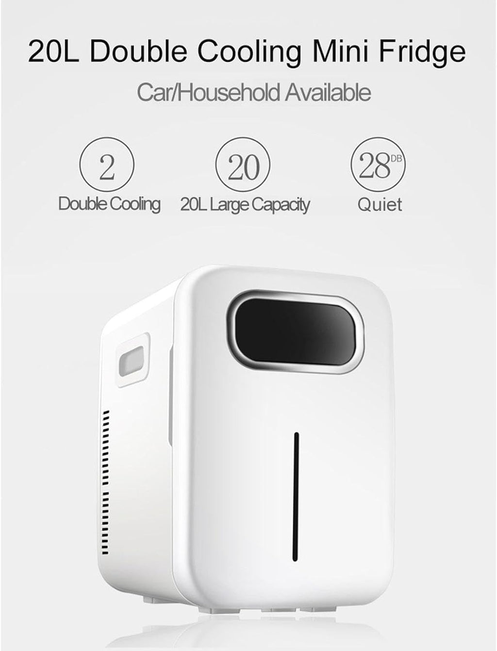 Mini Car Fridge, 220VAC/12V DC Portable Thermoelectric Cooler and Warmer Refrigerator 20 Liter Capacity for Cosmetics,Foods, Bedroom, Dorm, Office, Car
