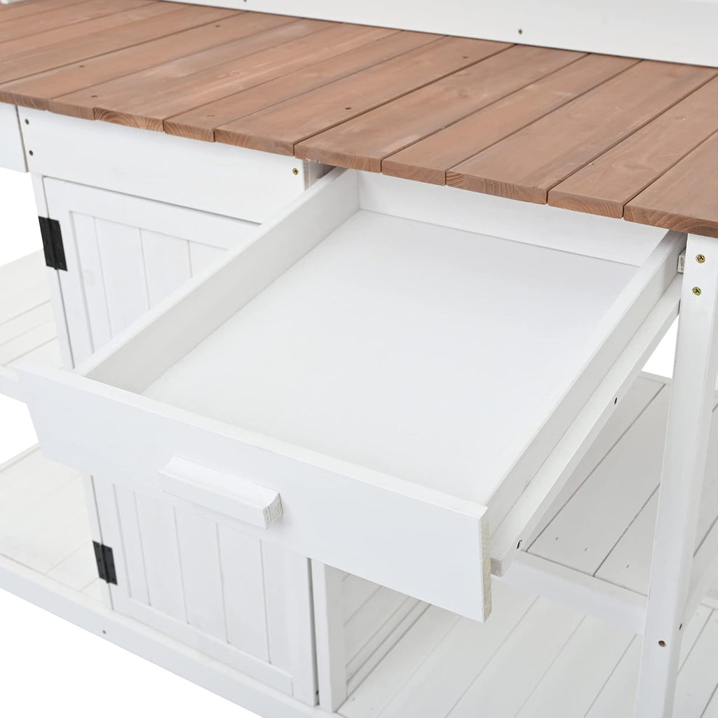 Polibi Potting Bench Table with 4 Open Shelves and 2 Drawers, 66' Large Farmhouse Wooden Outdoor Patio Workstation, Garden Potting Bench with Cabinet for Backyard, Mudroom (White, 66')